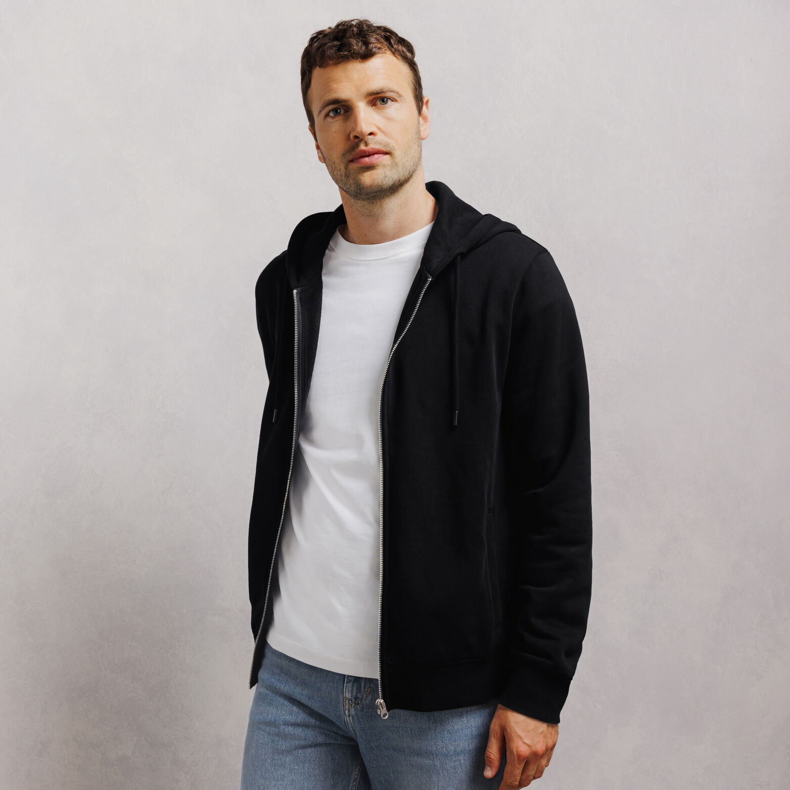 Effen molton hoodie met rits