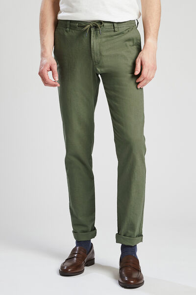 Pantalon chino en coton lin droit Vert