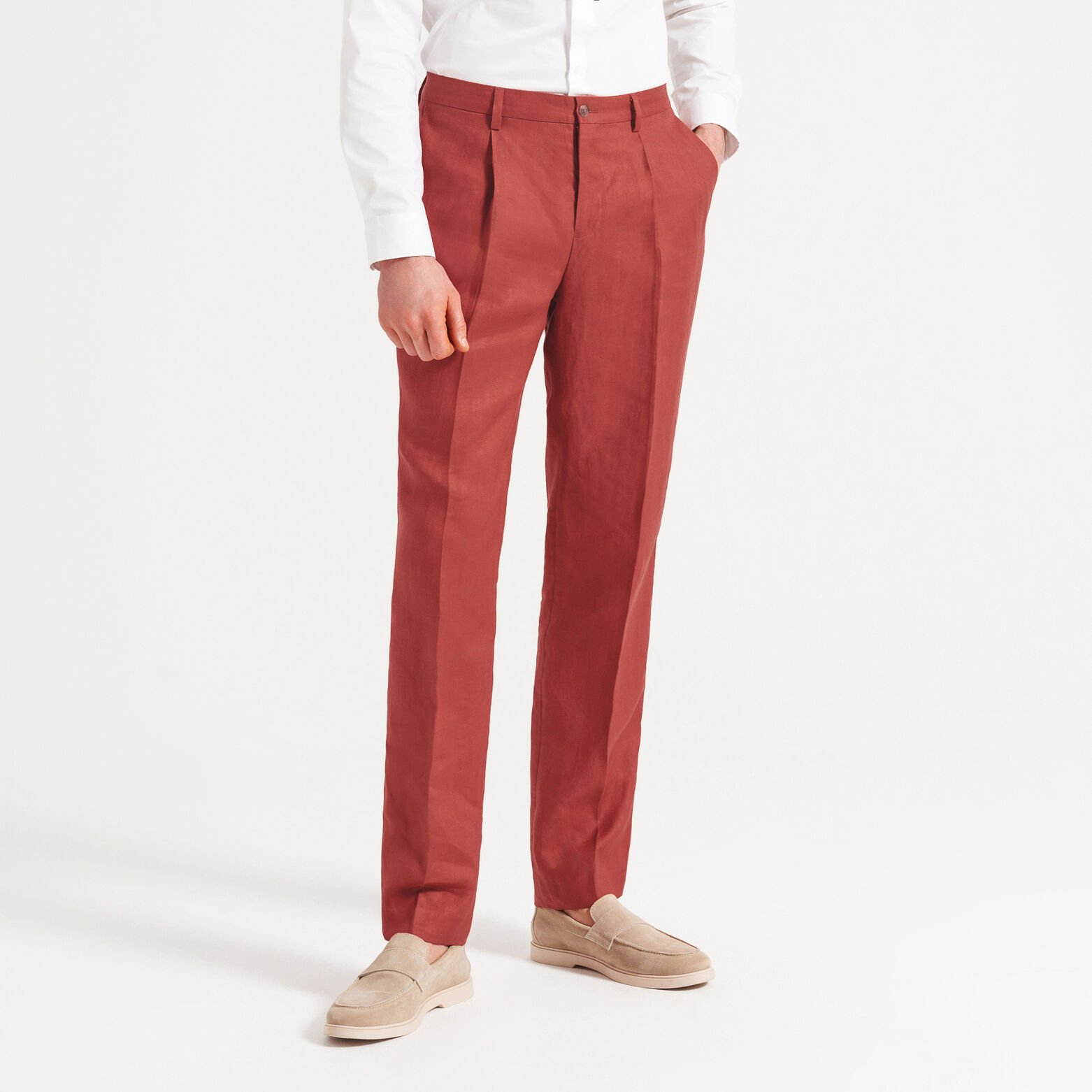 Pantalon de costume confort motif chevron 100% lin