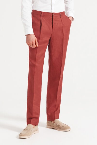 Pantalon de costume confort motif chevron 100% lin