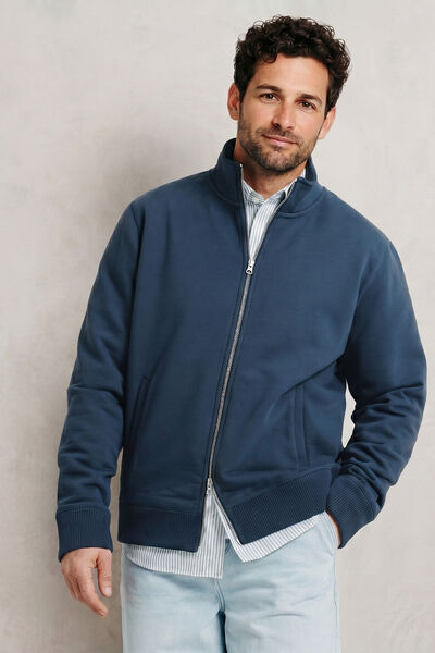 Effen heavy weight sweater opstaande kraag met rit