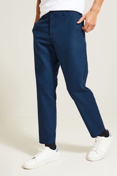 Pantalon chino large contenant du lin Bleu