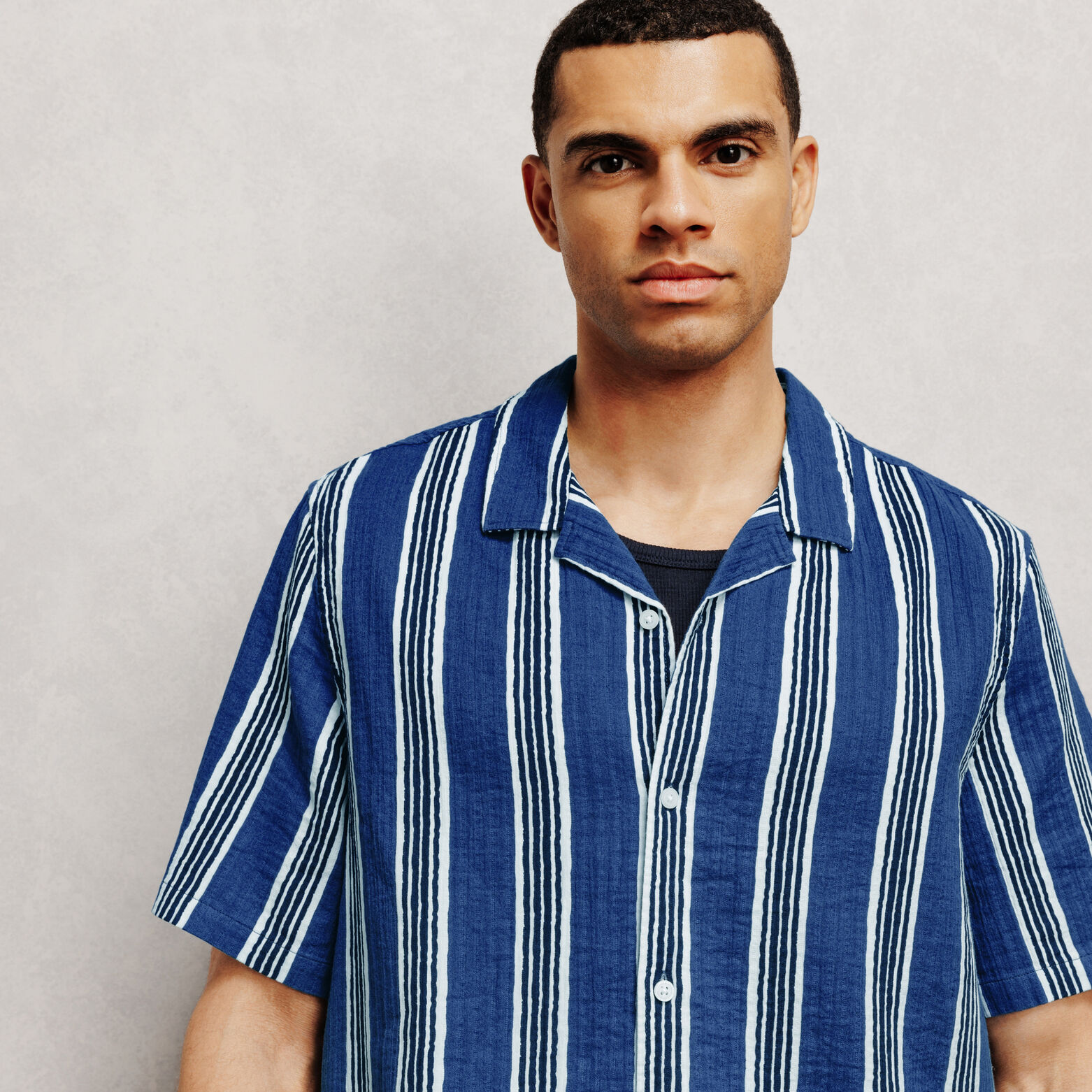 Chemisette en coton textur&eacute; &agrave; rayures