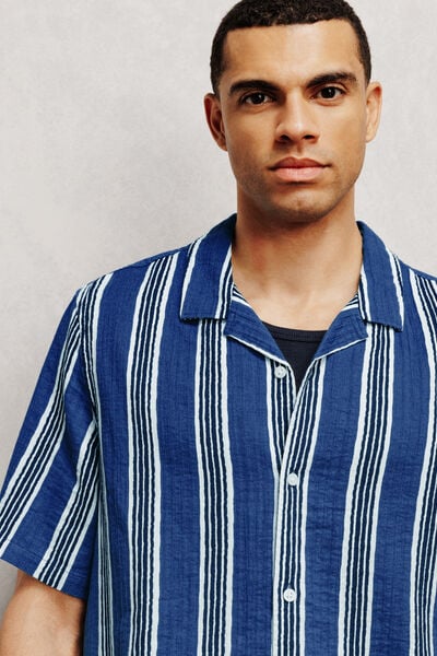 Chemisette en coton textur&eacute; &agrave; rayures