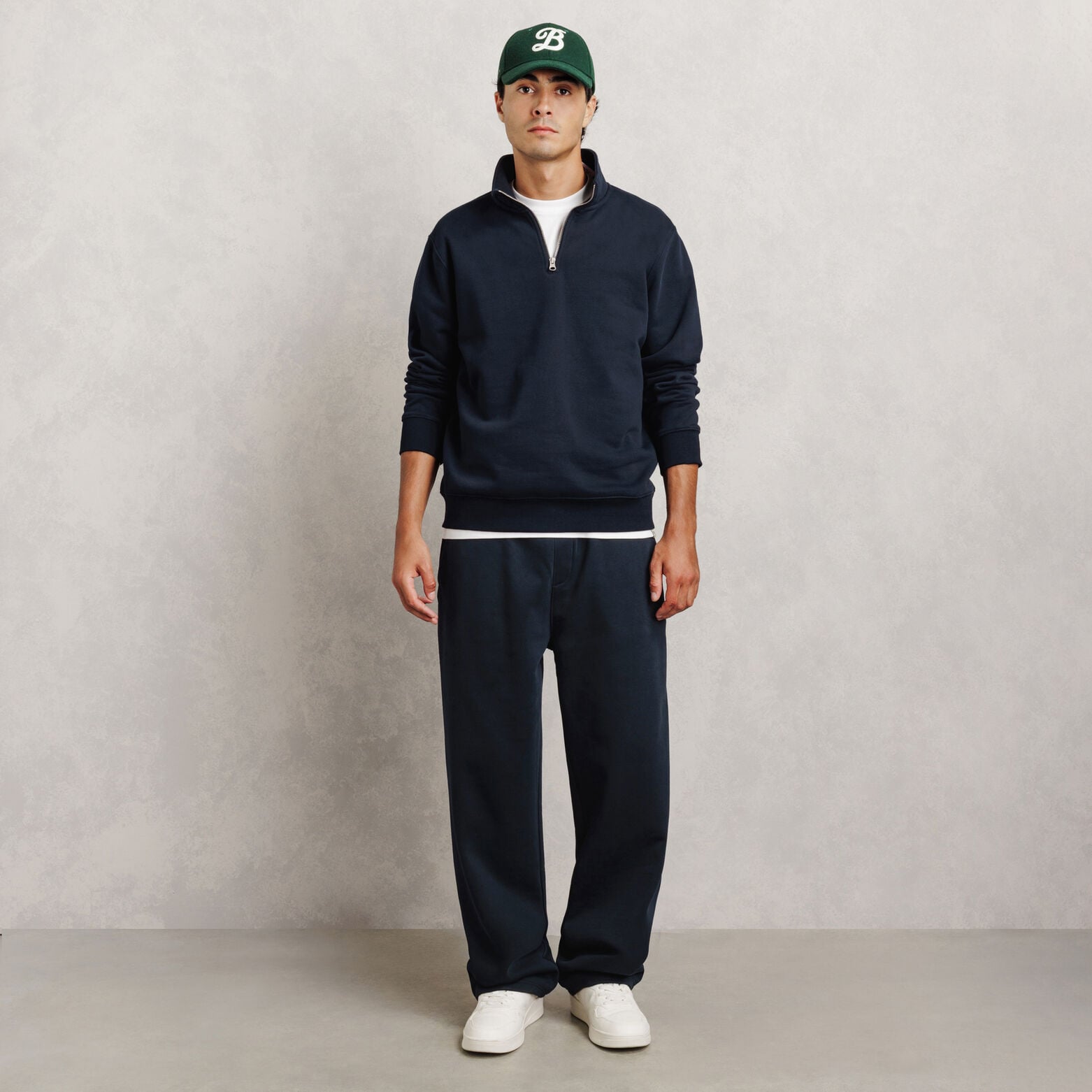 Ensemble sweat col montant zipp&eacute; et jogging loose - Bleu marine