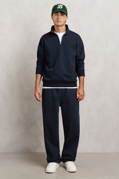 Ensemble sweat col montant zipp&eacute; et jogging loose - Bleu marine