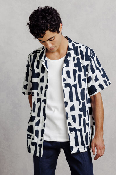 Chemisette 100% coton imprim&eacute; col requin