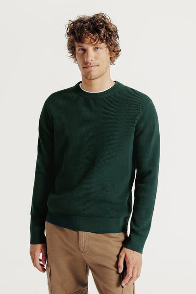 Pull col rond jeux de points fantaisie