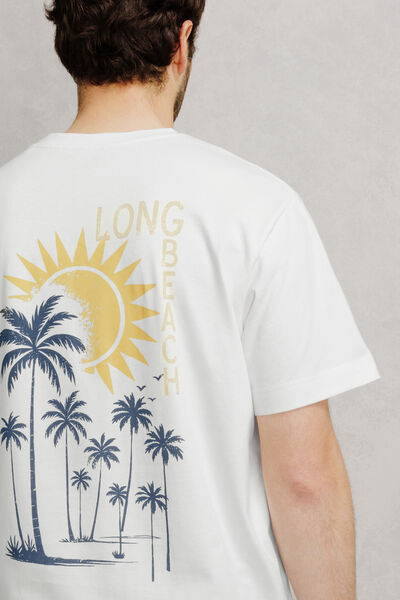 Tee shirt col rond imprim&eacute; devant dos "Long Beach"