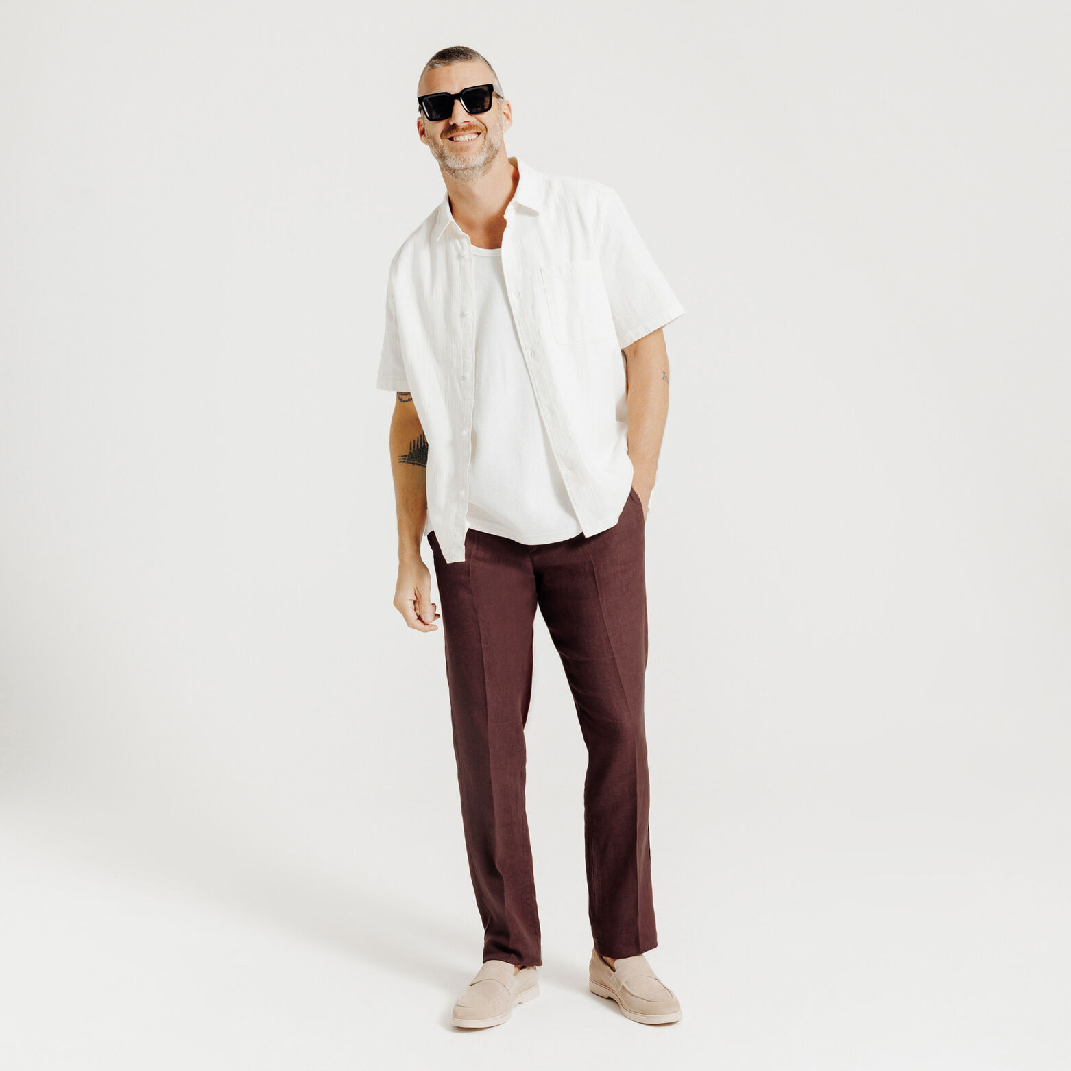 Straight fit chinobroek in 100% linnen