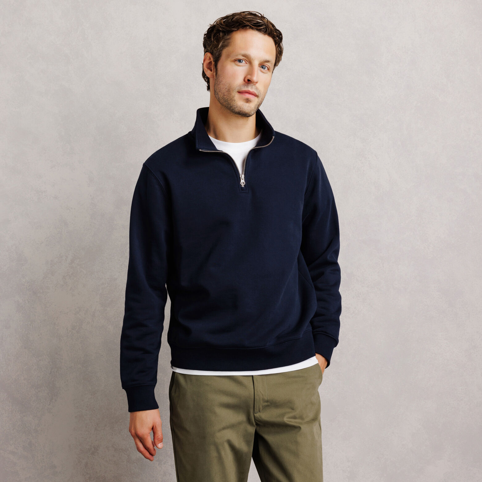 Ensemble sweat col montant zipp&eacute; et jogging loose - Bleu marine