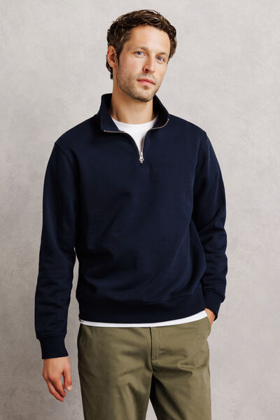 Sweat col montant zipp&eacute; molleton uni