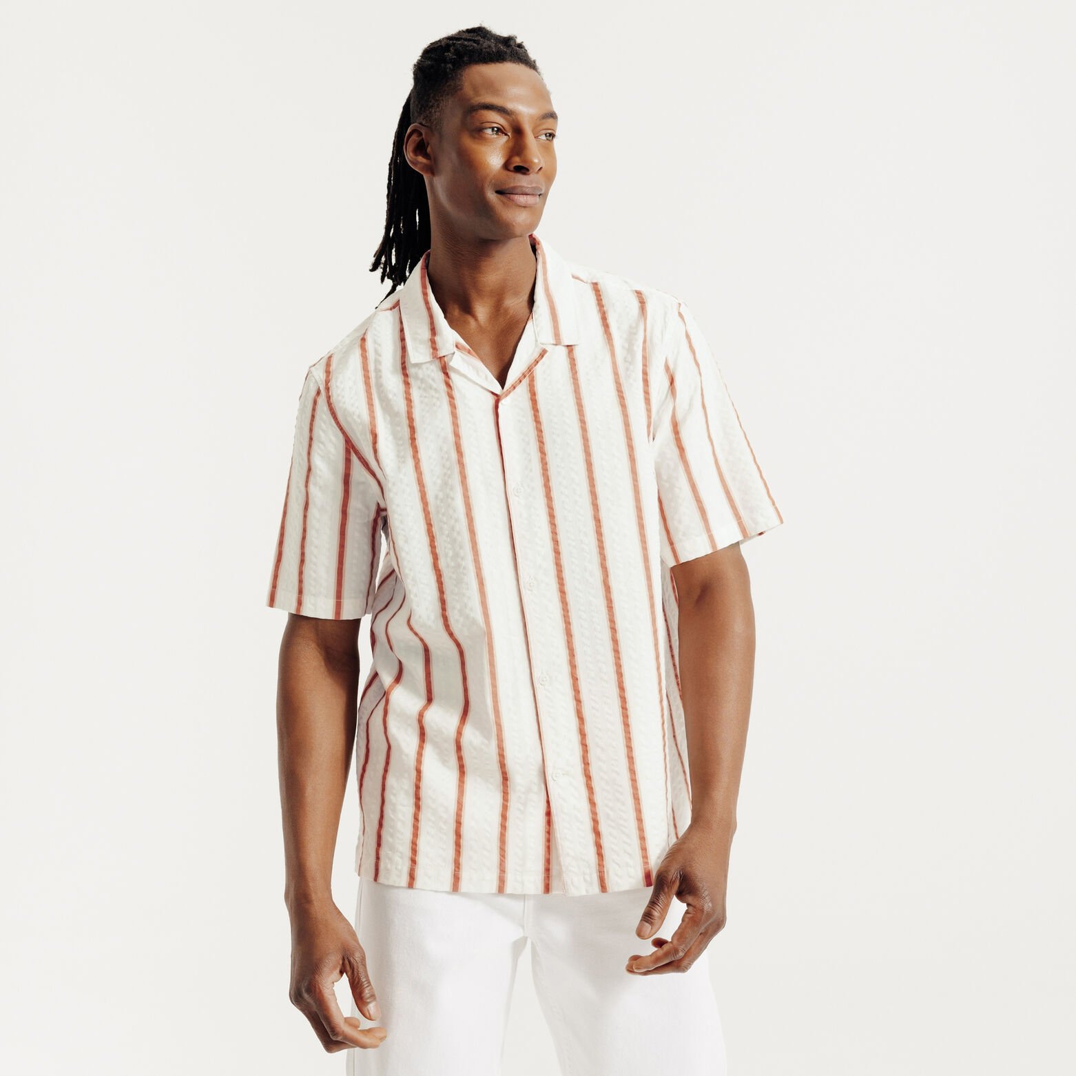 Chemisette en coton seersucker ray&eacute;e