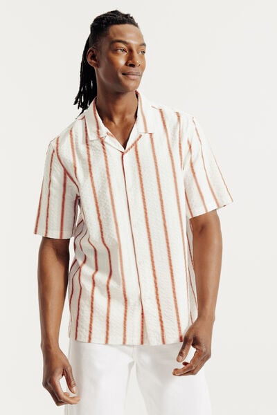 Chemisette en coton seersucker ray&eacute;e