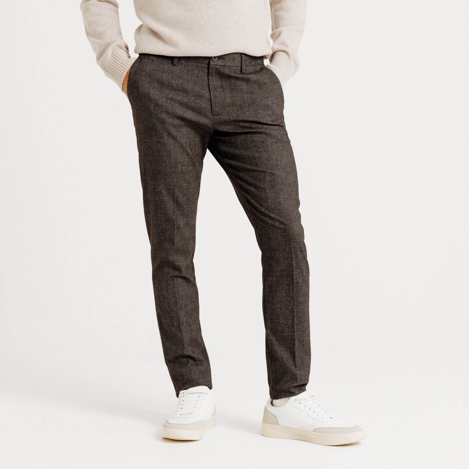 Slim fit chinobroek met flaneleffect