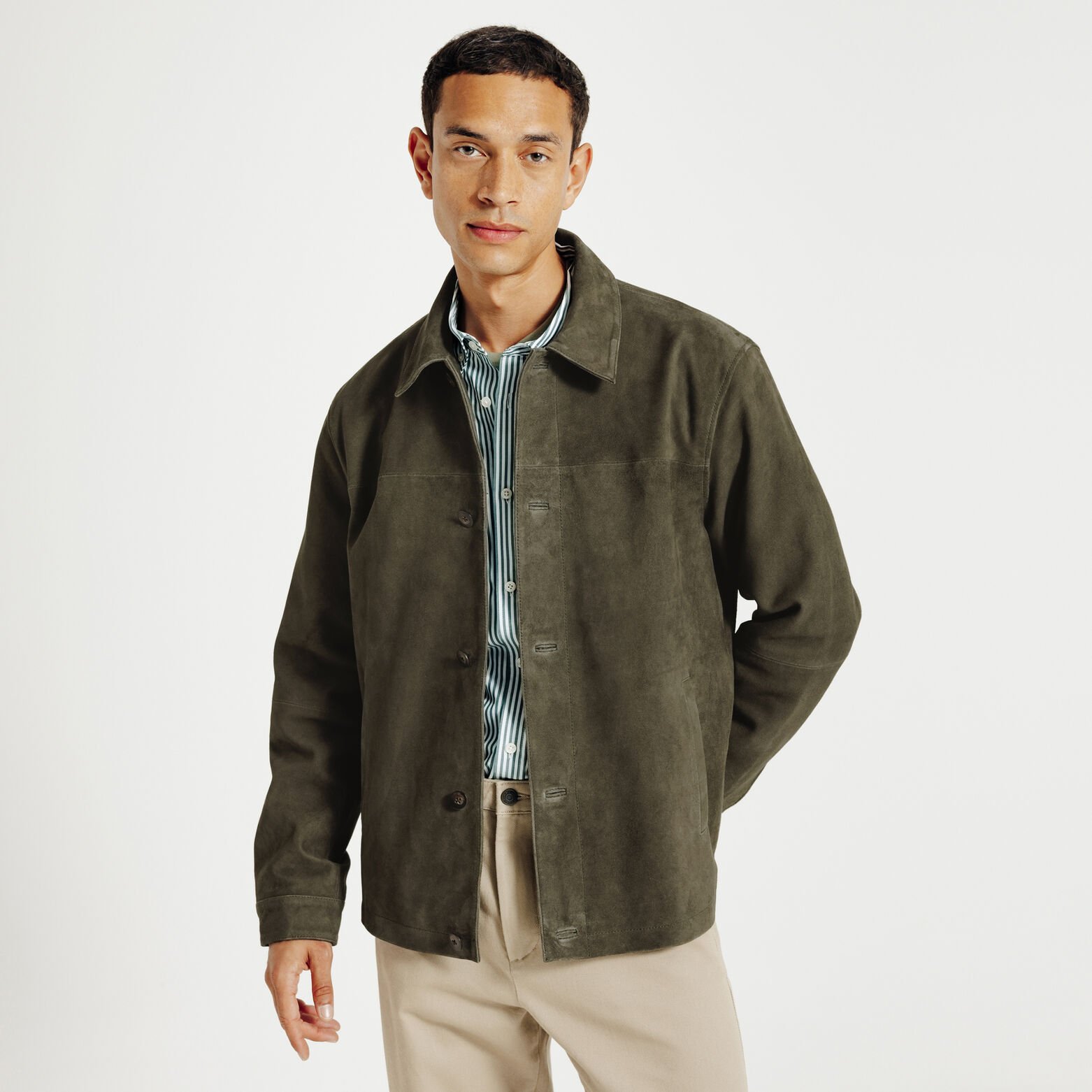 Blouson en cuir boutonn&eacute;