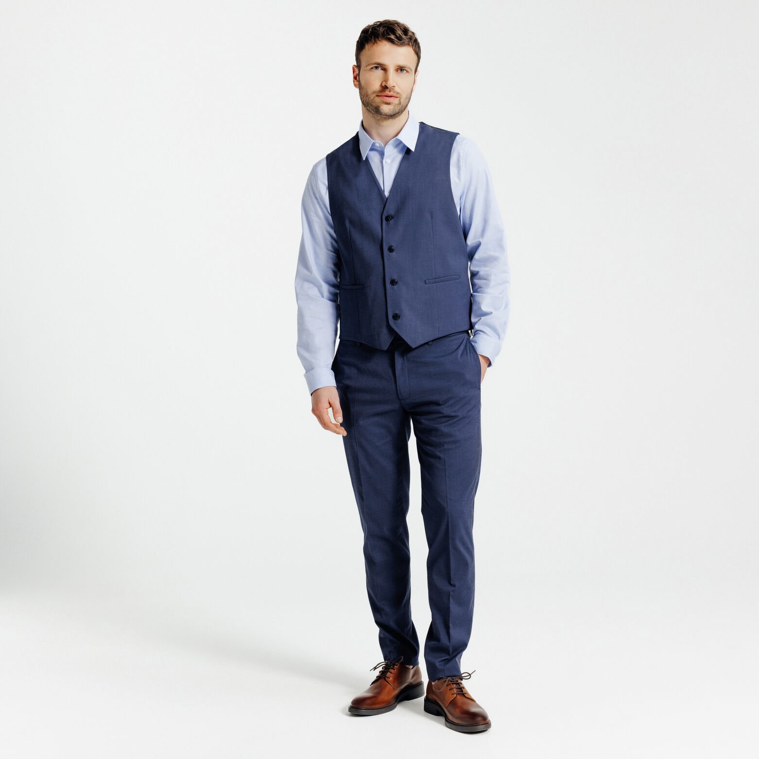 Costume 3 pi&egrave;ces slim pied-de-puce - Bleu