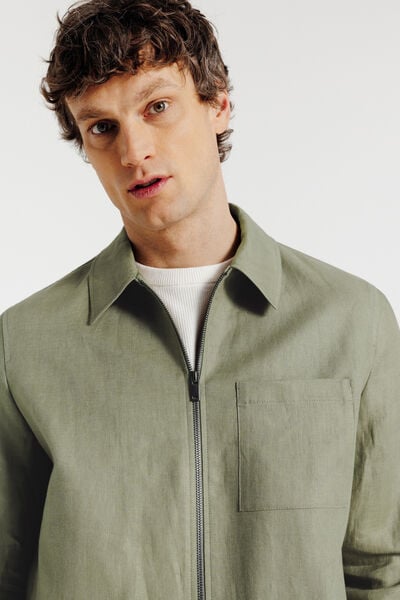 Vest visgraat met hemdskraag en rits, 100% linnen