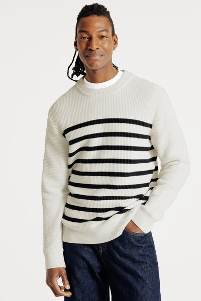 Pull col rond jeux de points fantaisie