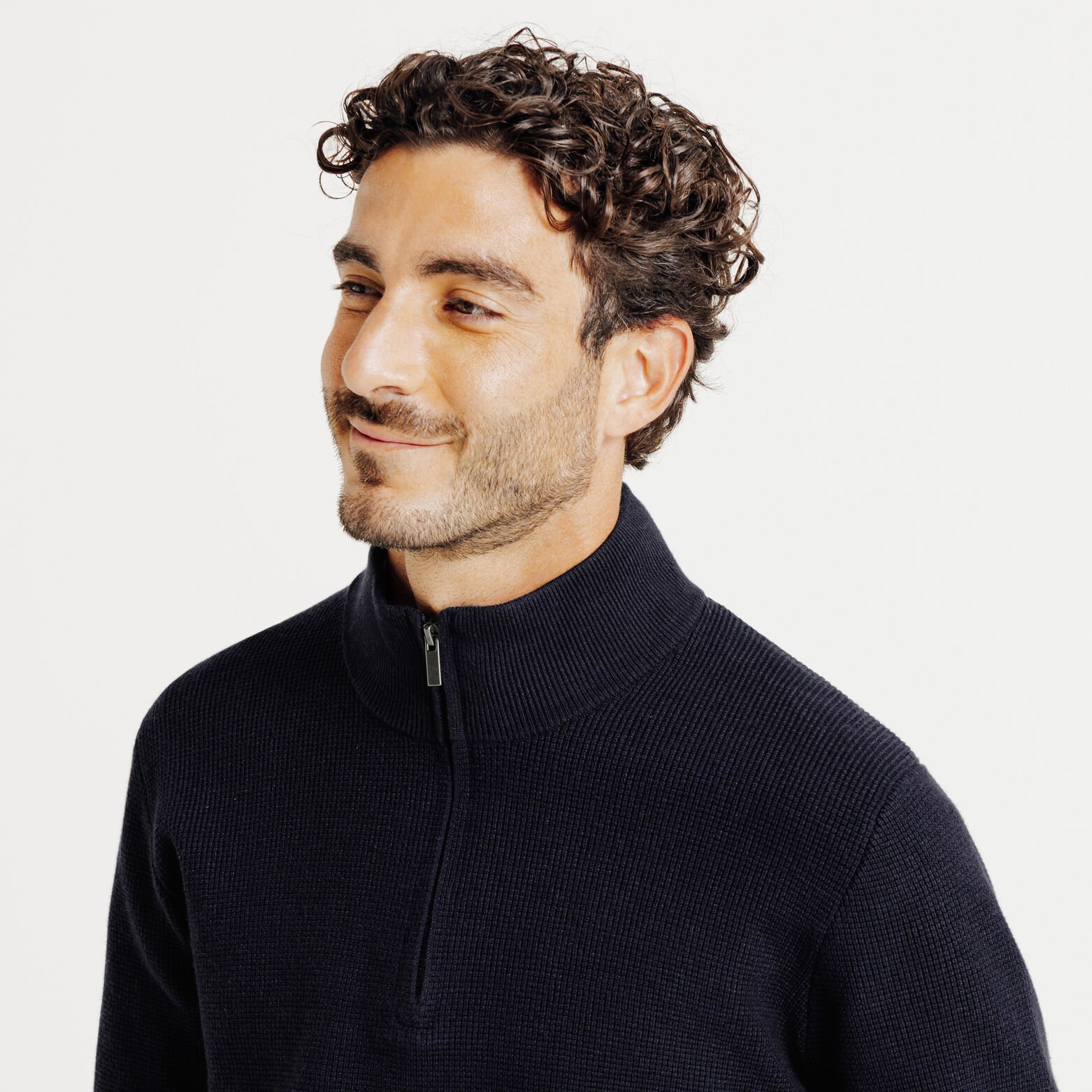 Trui met opstaande kraag en rits in wafelstof