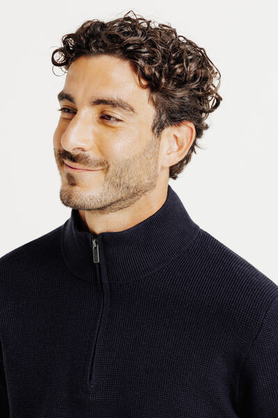 Pull col montant zippé gaufré