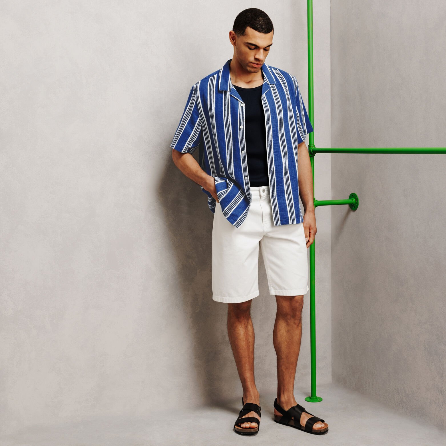 Chemisette en coton textur&eacute; &agrave; rayures