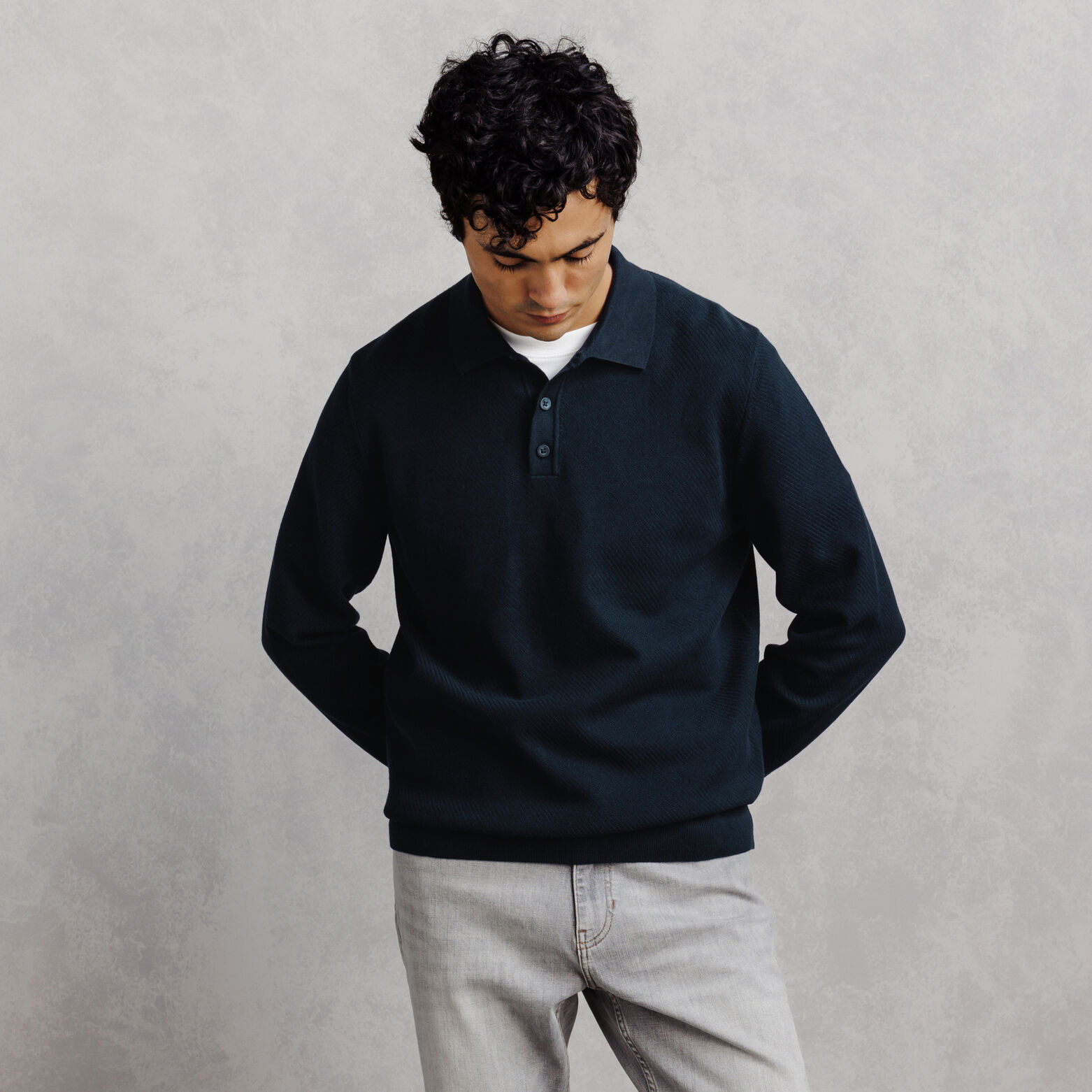 Pull col polo boutonn&eacute; fantaisie
