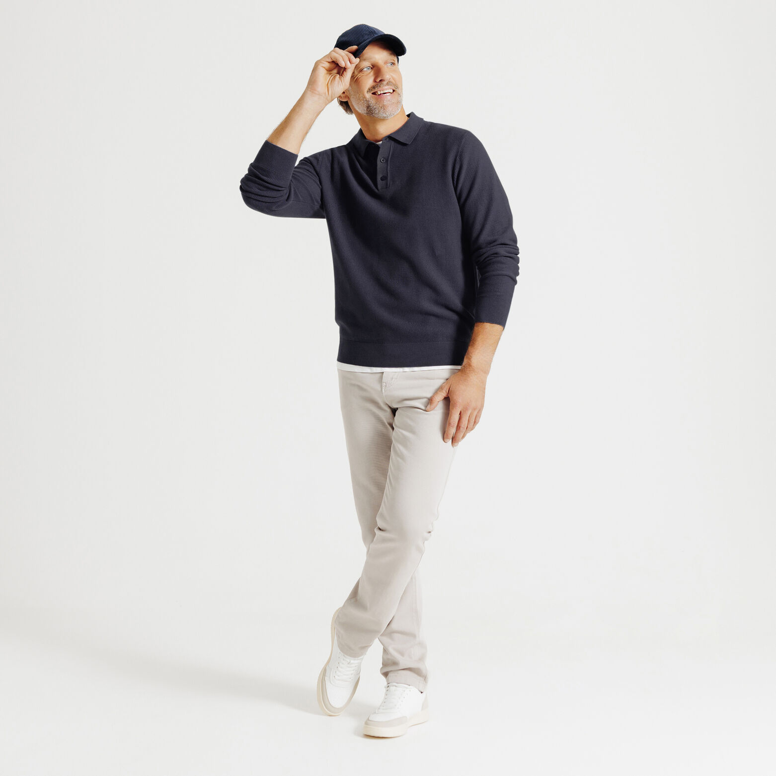 Polo en maille col boutonné jeux de points