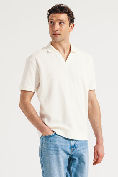 Polo manches courtes col resort en c&ocirc;te