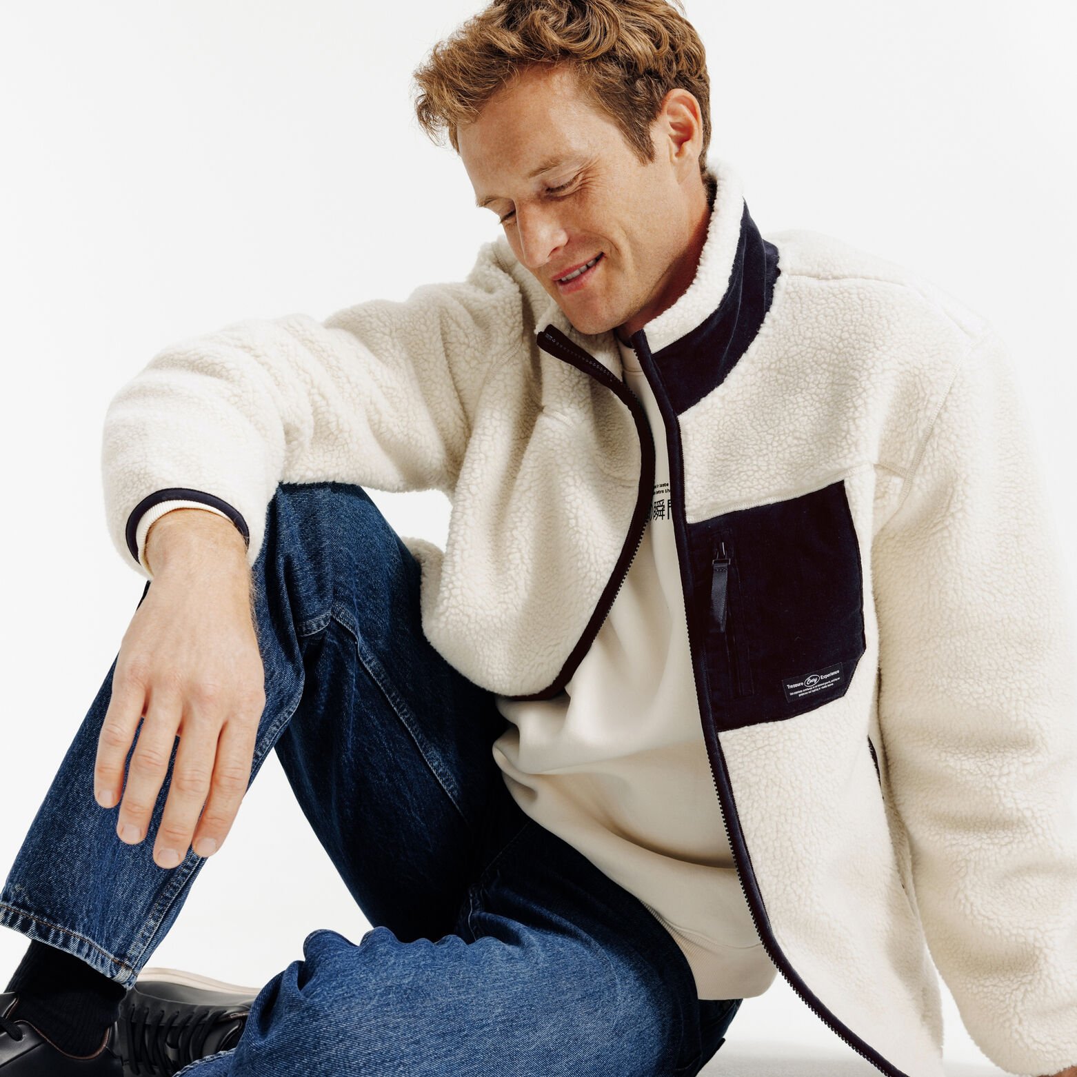 Veste zippée en sherpa contrastée