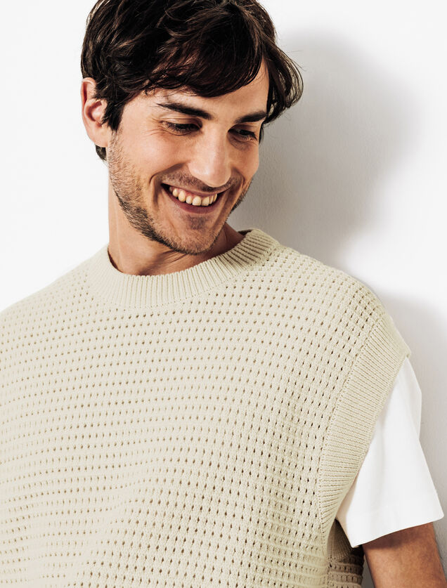 Pull sans manches jeux de points fantaisie