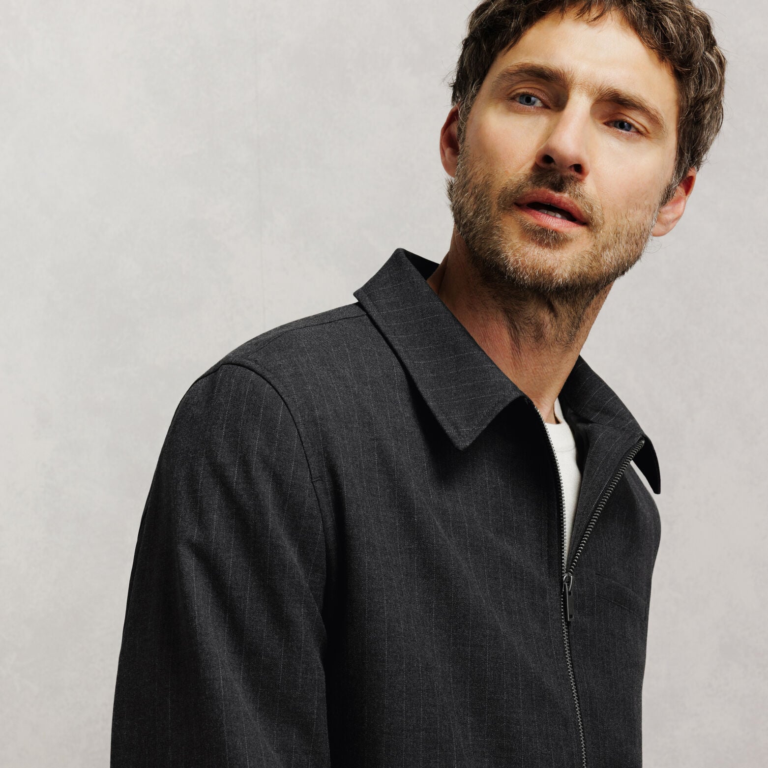 Veste zipp&eacute;e col chemise ray&eacute;e