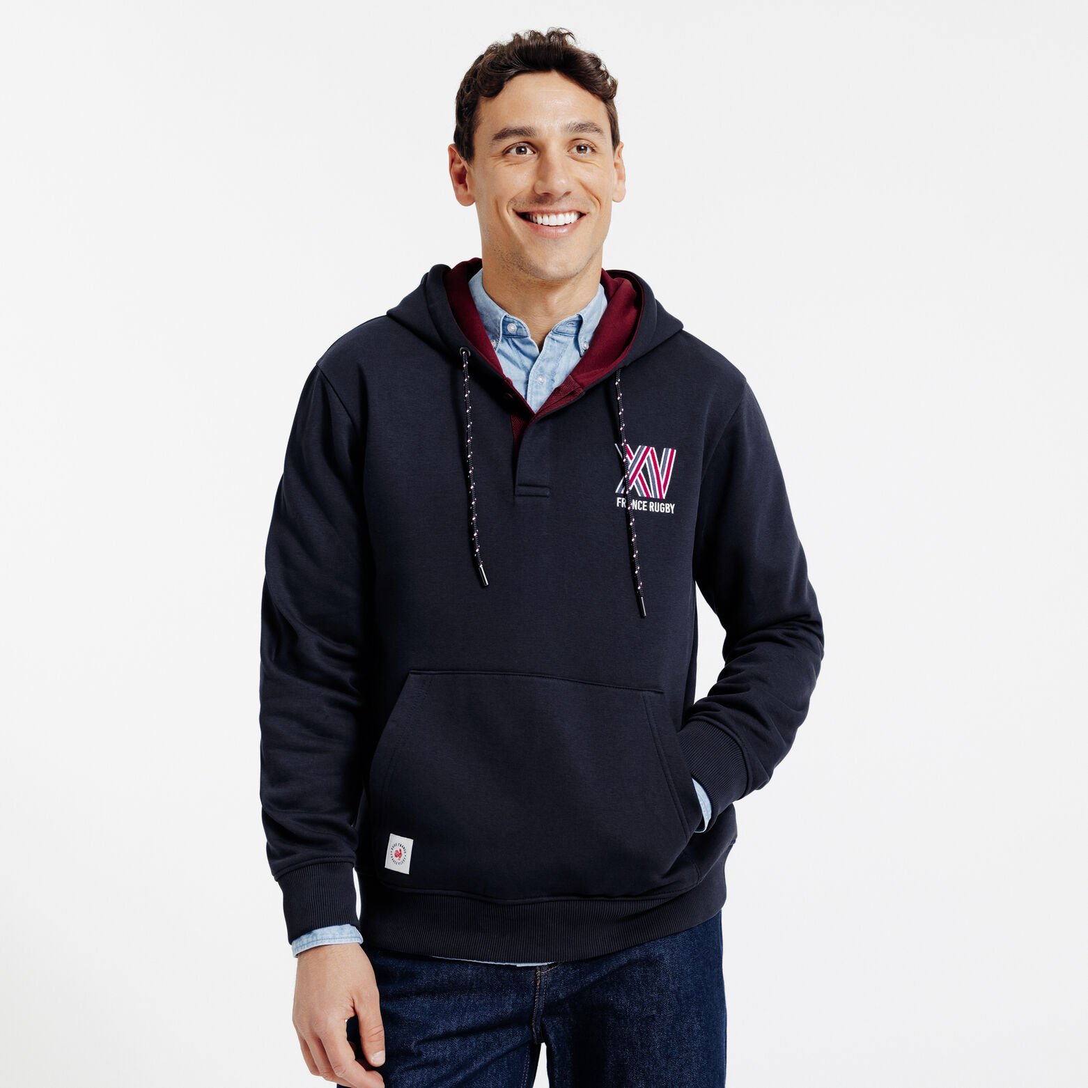 Sweat &agrave; capuche brod&eacute; licence France Rugby