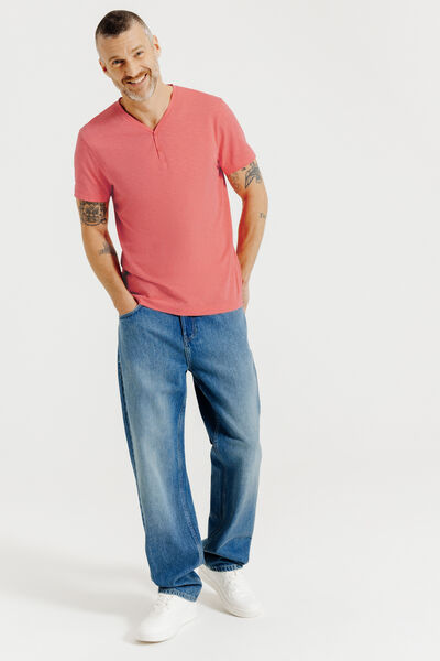 Tee shirt col tunisien en mati&egrave;re flamm&eacute;e