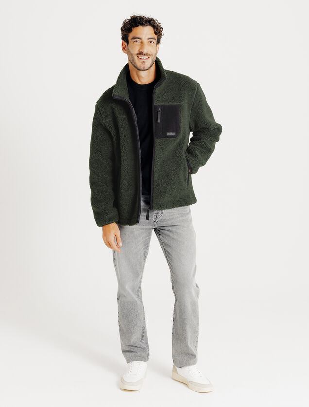 Veste zipp&eacute;e en sherpa contrast&eacute;e