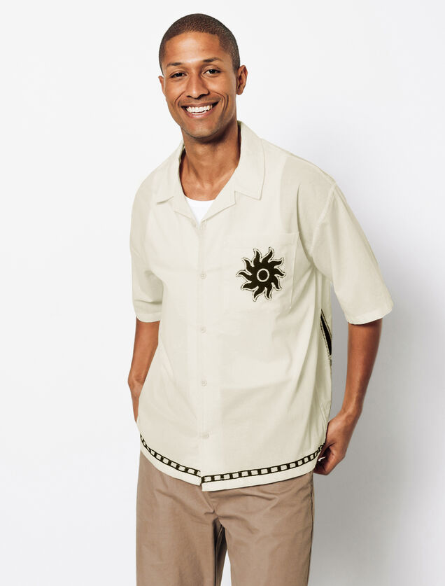 Boxy fit hemdje in geborduurd katoen