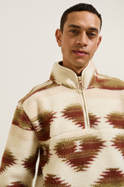 Sweat col zipp&eacute; en sherpa imprim&eacute;