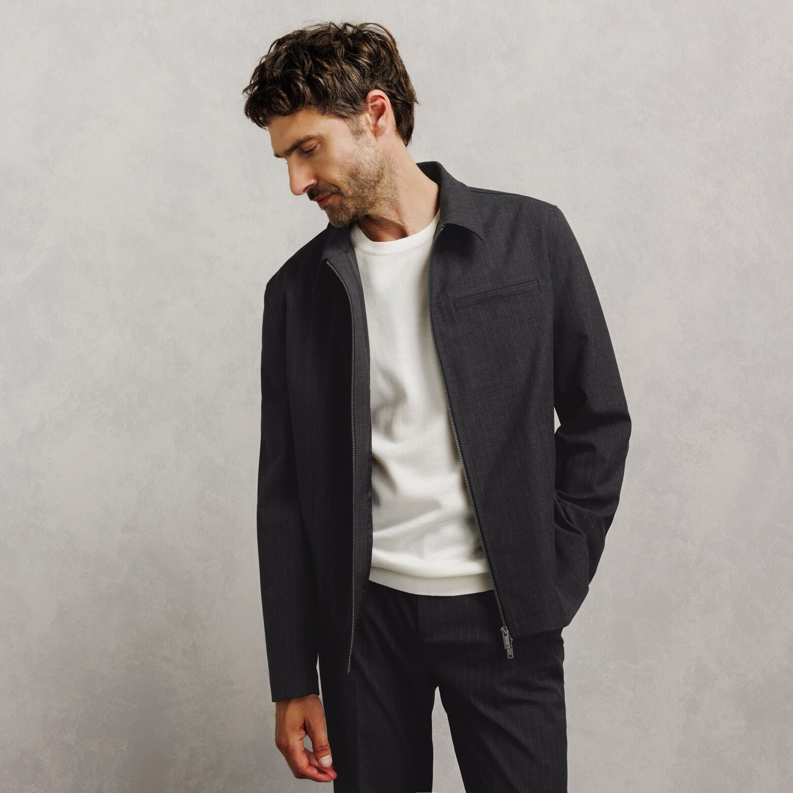 Veste zipp&eacute;e col chemise ray&eacute;e