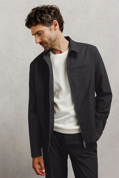 Veste zipp&eacute;e col chemise ray&eacute;e