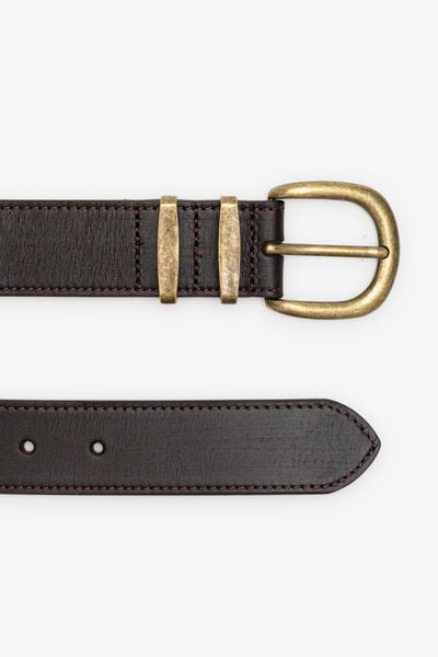 Ceinture cuir double passant boucle m&eacute;tal