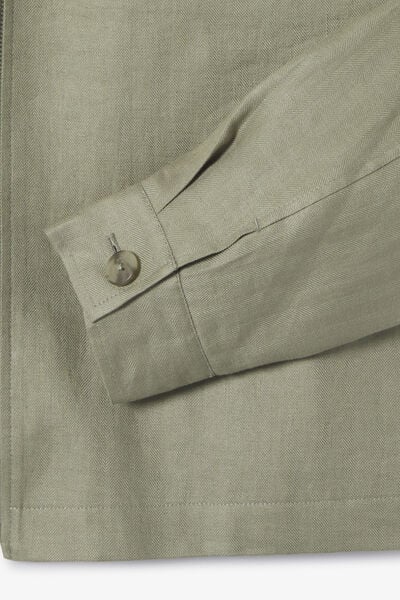 Veste col chemise zipp&eacute;e chevron 100% lin