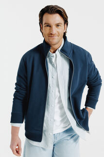 Effen heavy weight sweater opstaande kraag met rit