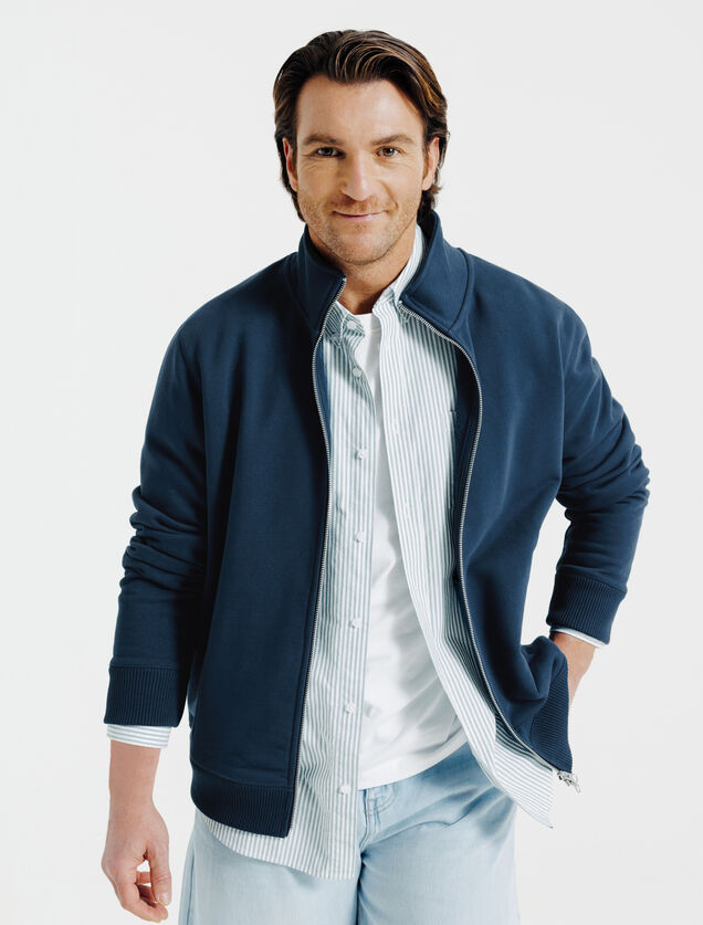 Effen heavy weight sweater opstaande kraag met rit