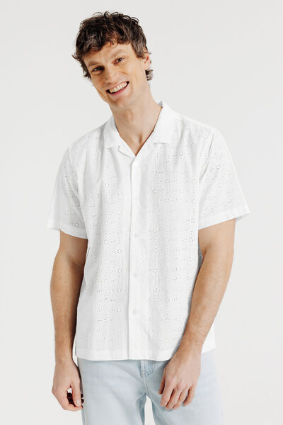 Regular fit hemdje in katoen borduurwerk