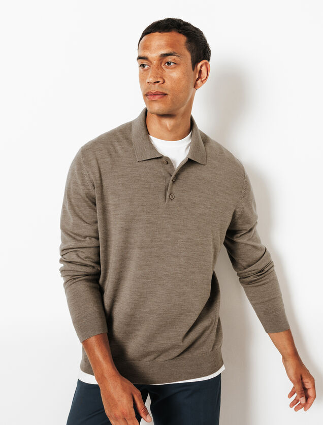 Polo en maille col boutonn&eacute; m&eacute;rinos