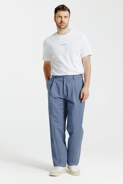 Pantalon skateur &agrave; plis coton lin