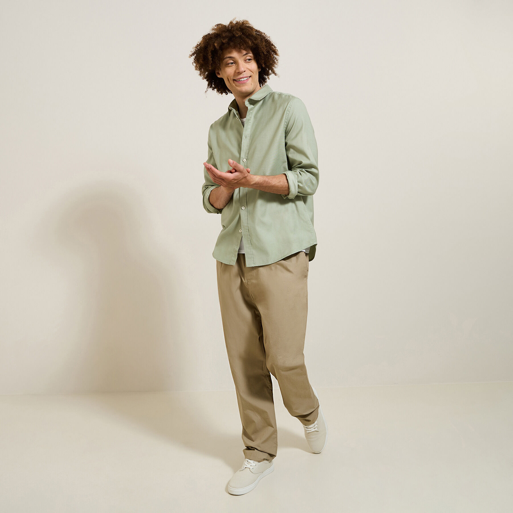 Chemise en coton pique unie vert Jules