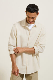 Chemise en gaze de coton unie col boutonn&eacute;