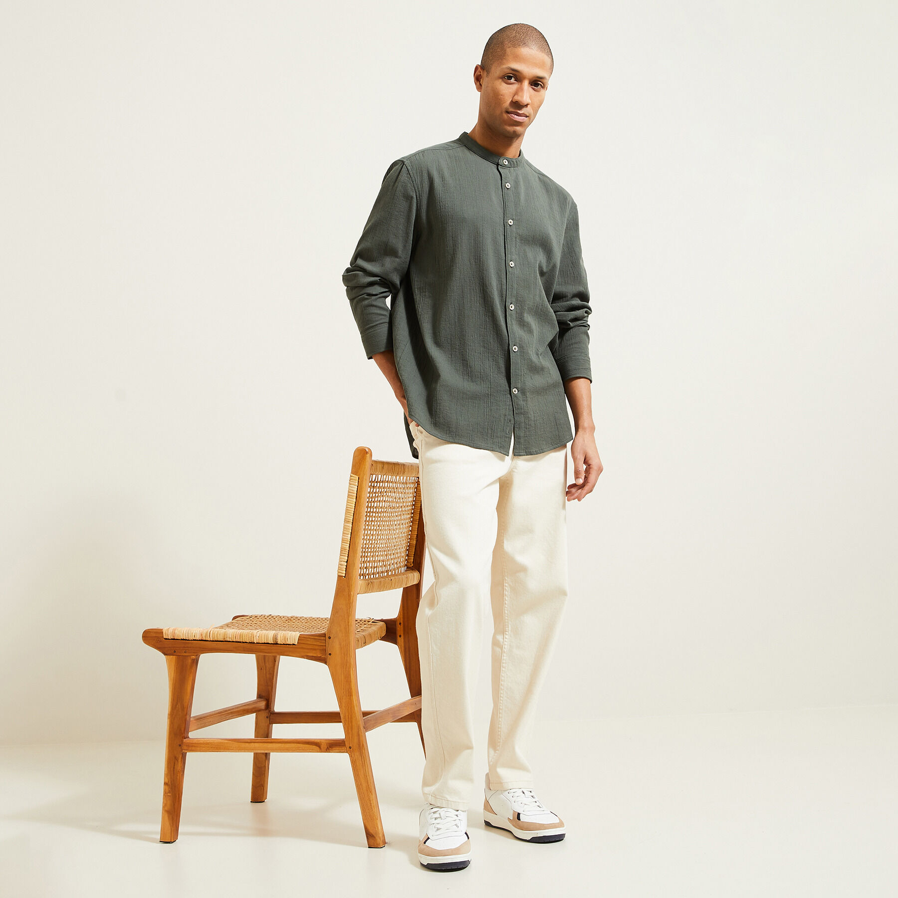 Chemise en coton lin col mao