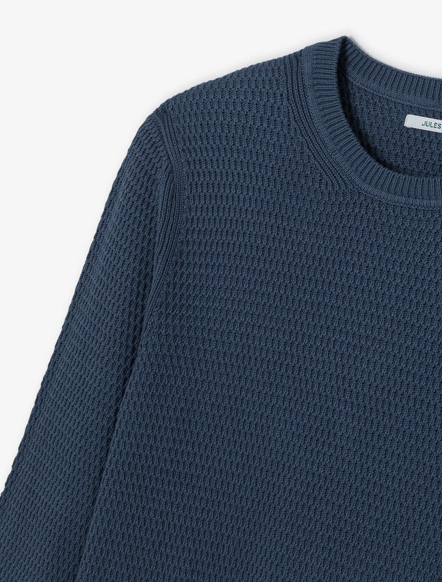 Pull col rond jeux de points reliéfés
